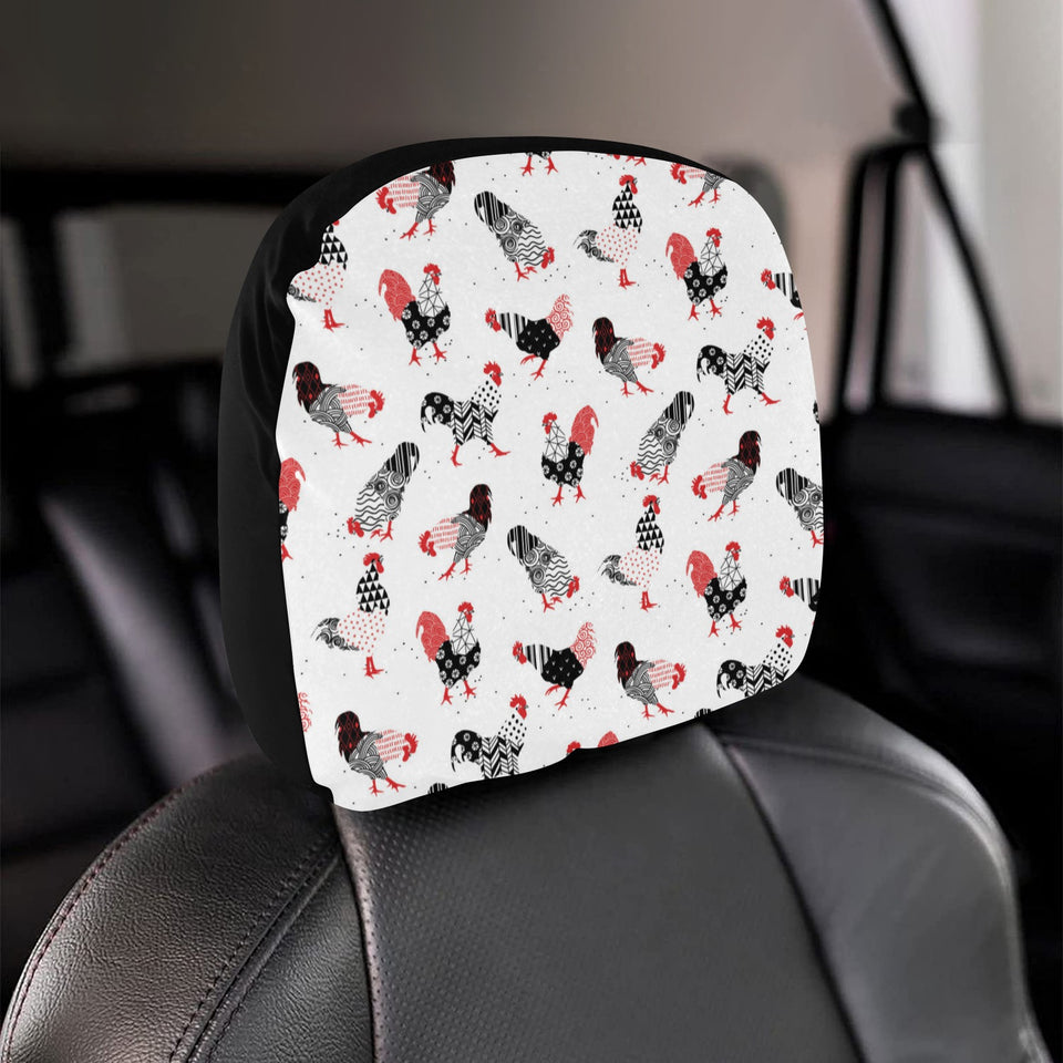 Cool rooster chicken cock floral ornament backgrou Car Headrest Cover
