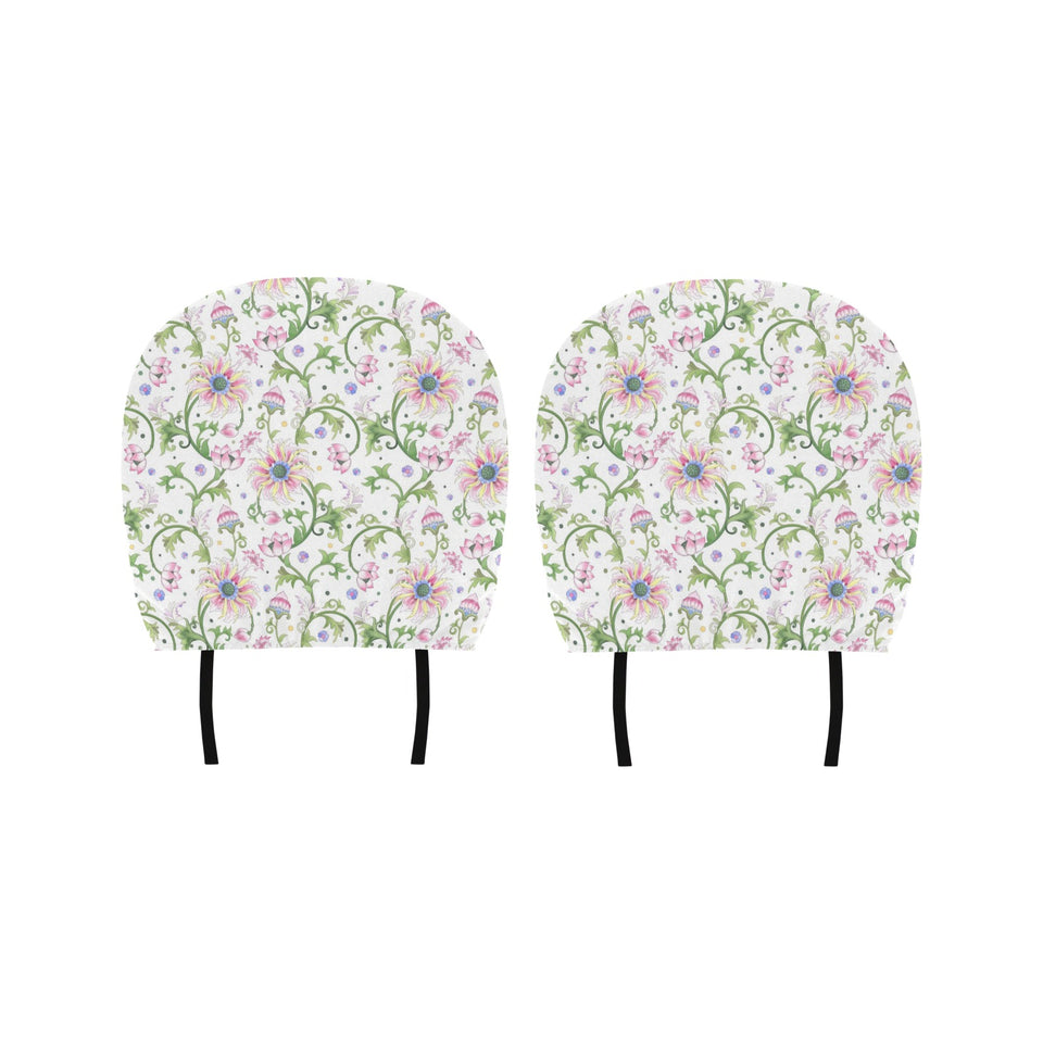 Beautiful pink lotus waterlily leaves pattern Car Headrest Cover