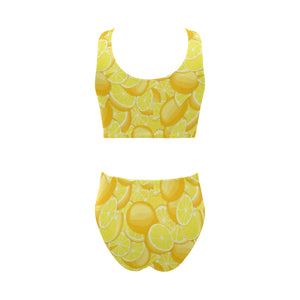 lemon pattern Chest Bowknot High Waisted Bikini Swimsuit