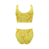 lemon pattern Chest Bowknot High Waisted Bikini Swimsuit