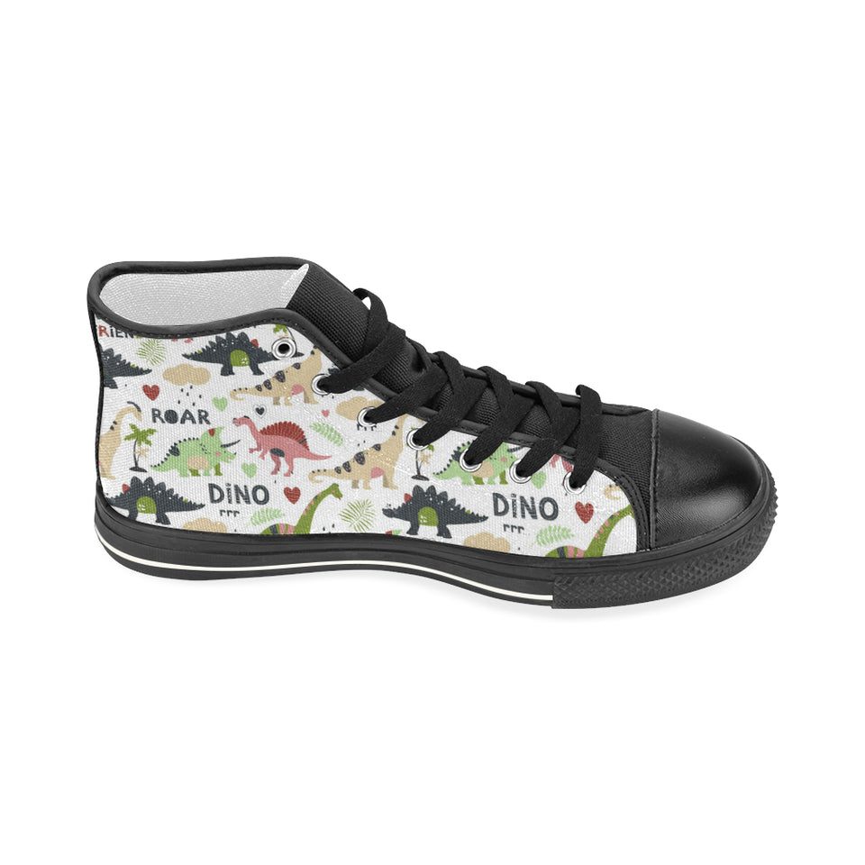 Cute dinosaurs pattern Women's High Top Canvas Shoes Black