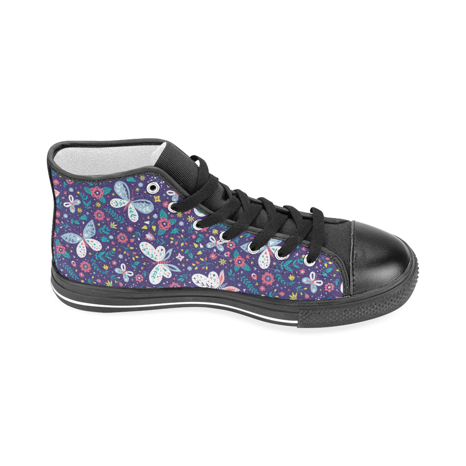 Colorful butterfly flower pattern.eps Men's High Top Canvas Shoes Black