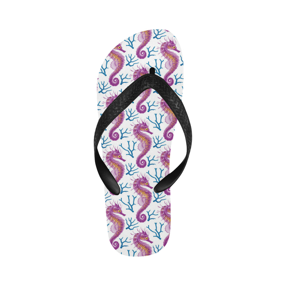 Purple seahorse blue coral pattern Unisex Flip Flops