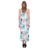 Toucan tropical flower leave pattern V-Neck Open Fork Long Dress