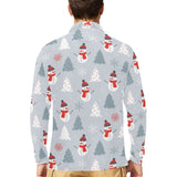 Snowman christmas tree snow gray background Men's Long Sleeve Polo Shirt