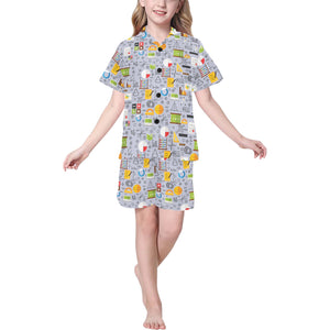 Math Pattern Print Design 04 Kids' Boys' Girls' V-Neck Short Pajama Set