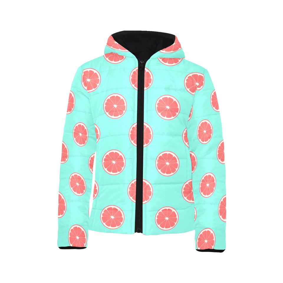 Grapefruit green background Kids' Boys' Girls' Padded Hooded Jacket