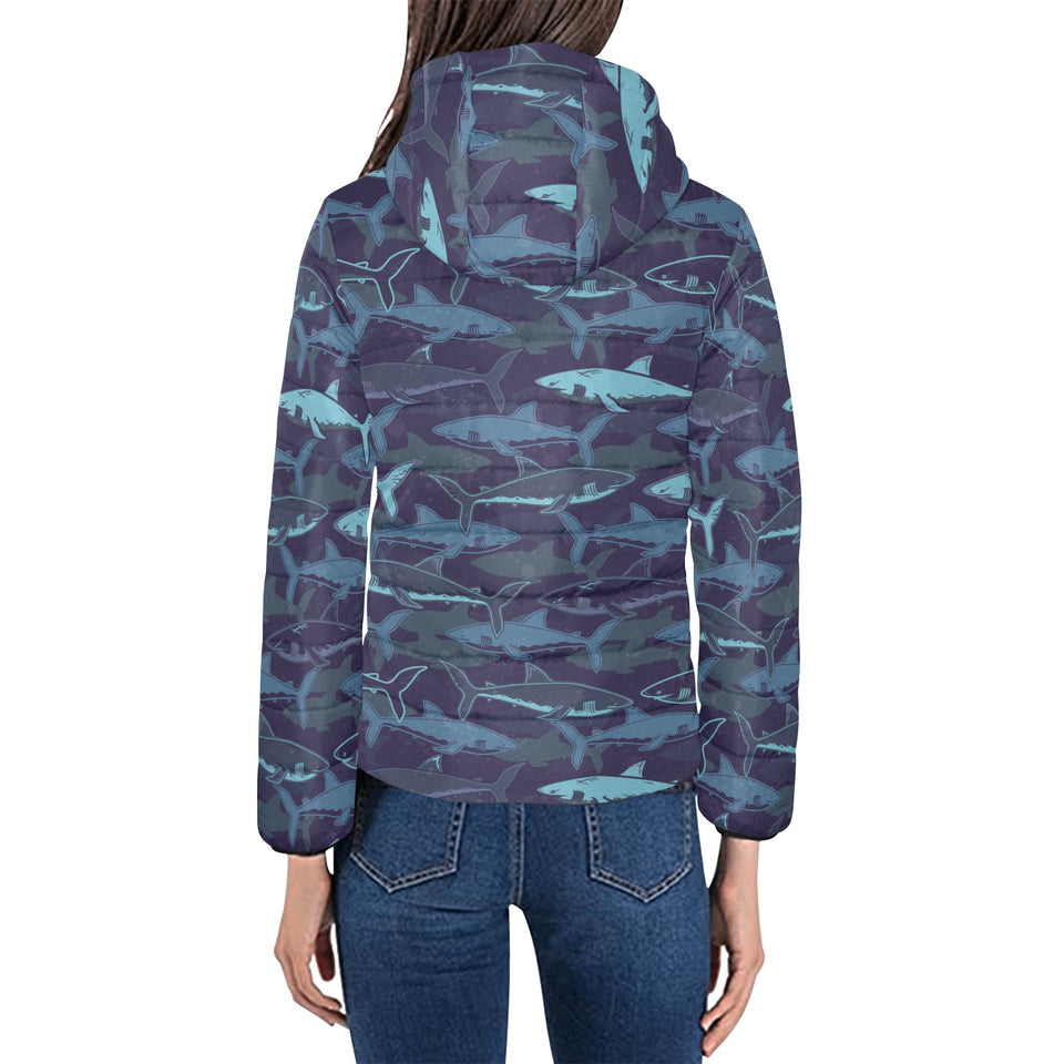 Shark pattern Women's Padded Hooded Jacket