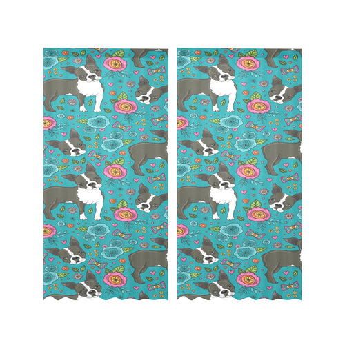 Boston terrier beautiful flower pattern Gauze Curtain