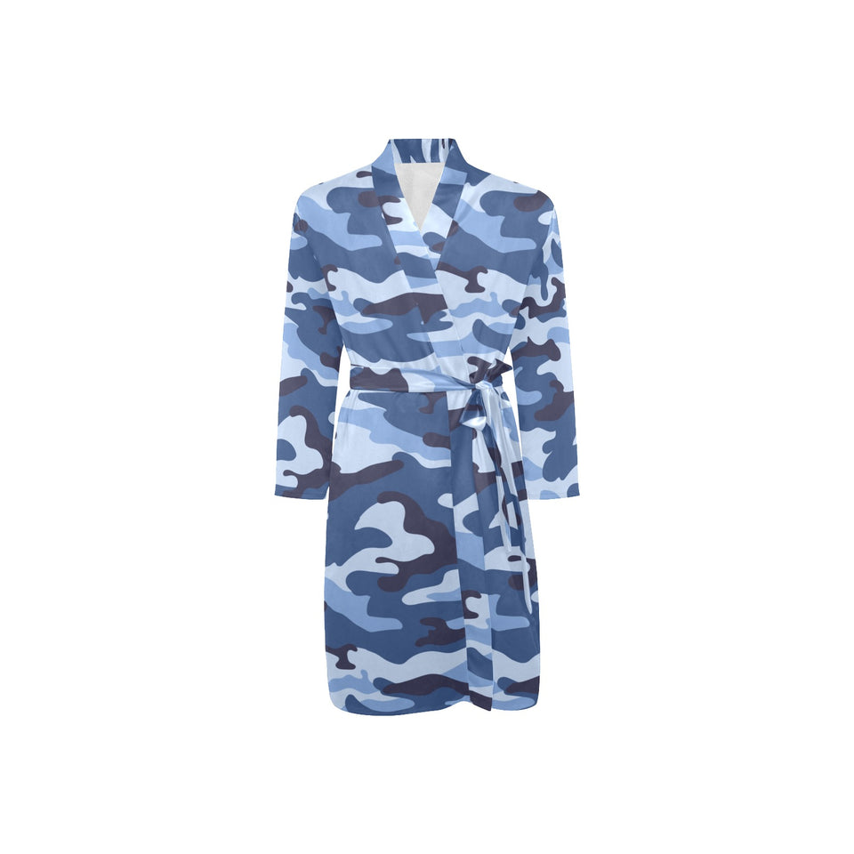 Blue camouflage pattern Men's Long Sleeve Belted Night Robe