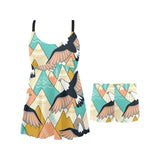 Eagle Pattern Print Design 02 Chest Sexy Pleated Two Piece Swim Dress