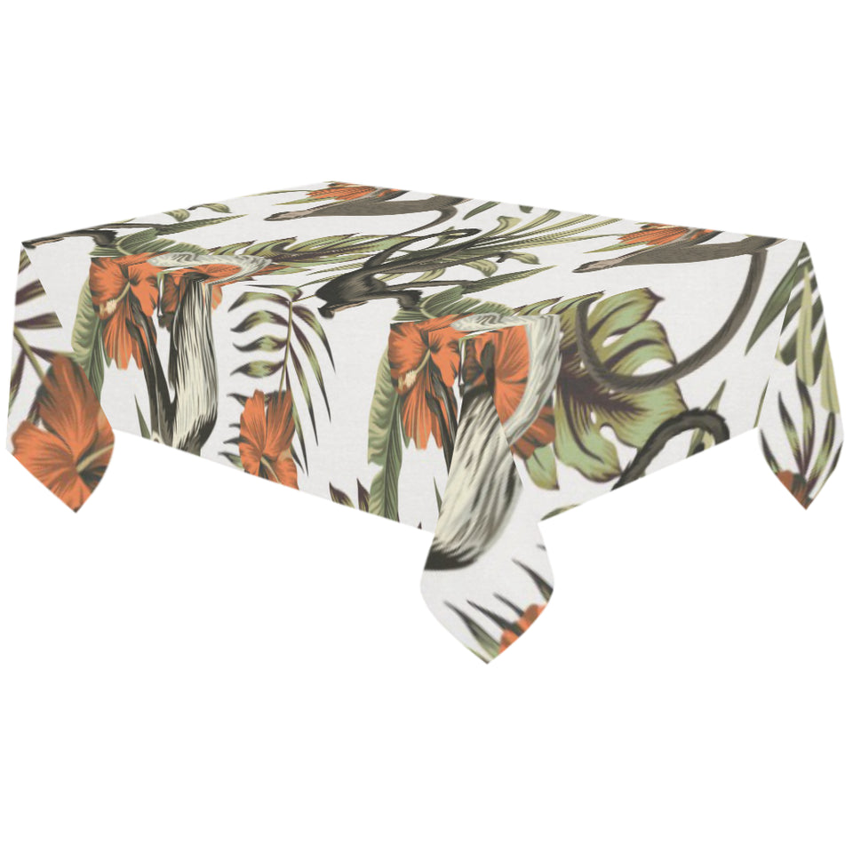 Monkey red hibiscus flower palm leaves floral patt Tablecloth