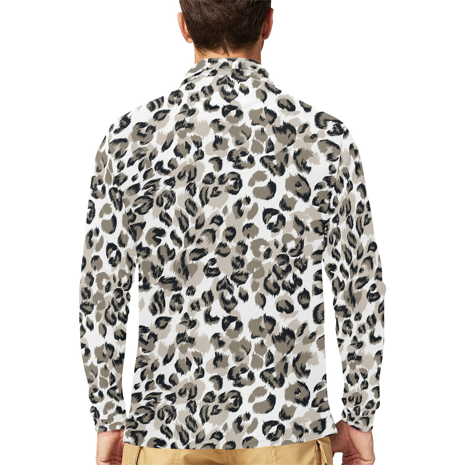 Leopard skin print pattern Men's Long Sleeve Polo Shirt