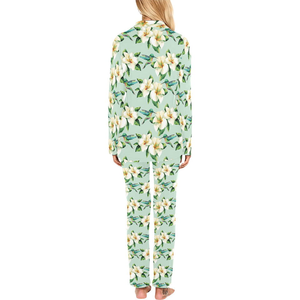 Hummingbird Pattern Print Design 01 Women's Long Pajama Set