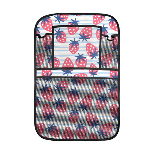 Strawberry pattern blue lines background Car Seat Back Organizer