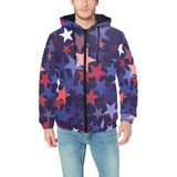 Red blue star pattern Men's Padded Hooded Jacket