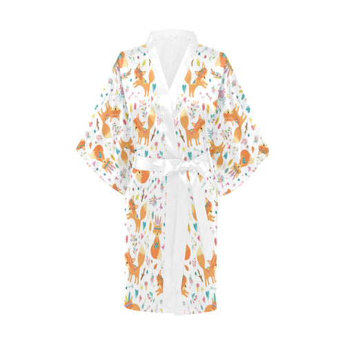 cute tribal fox pattern Women's Short Kimono Robe