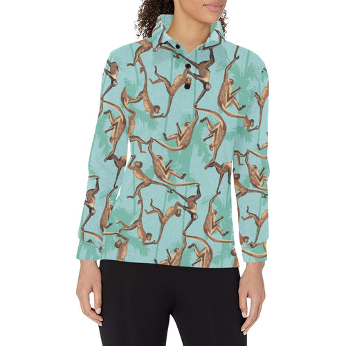 Monkey Palm tree background Women's Long Sleeve Polo Shirt