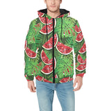 Watermelons tropical palm leaves pattern backgroun Men's Padded Hooded Jacket