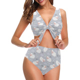 Sweet dreams sheep pattern Chest Bowknot High Waisted Bikini Swimsuit