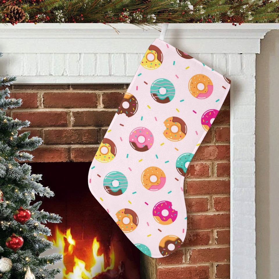 Donut pattern glaze pink background Christmas Stocking