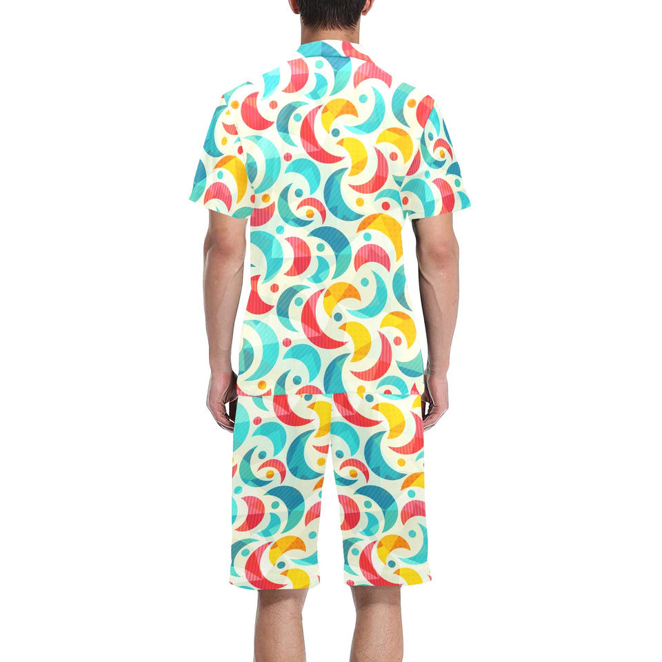 Colorful moon pattern Men's V-Neck Short Pajama Set