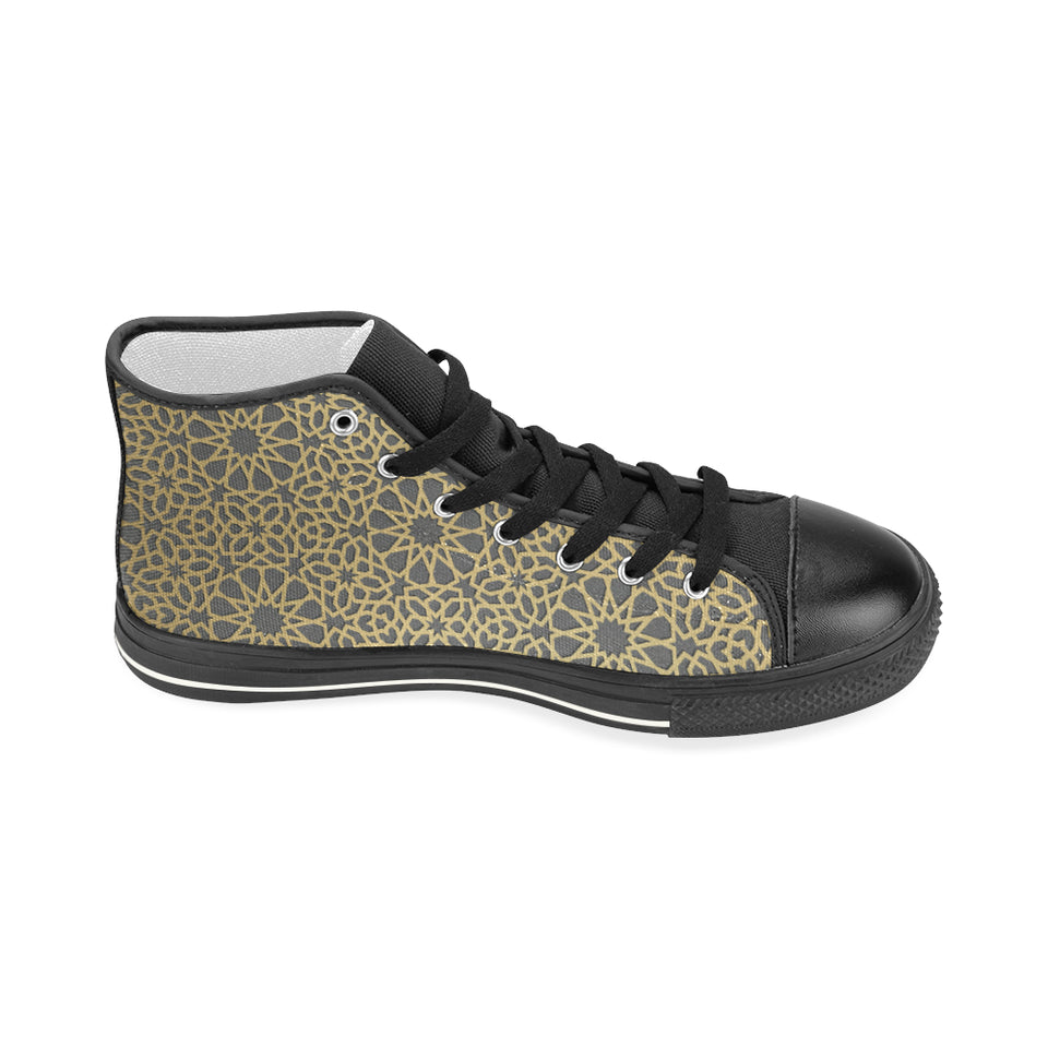 arabic star gold pattern Women's High Top Canvas Canvas Shoes Black