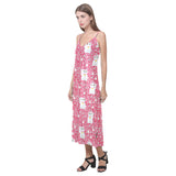 Maneki neko cat sakura pink background V-Neck Open Fork Long Dress