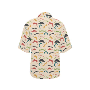 Mustache Beard Pattern Print Design 03 Women's All Over Print Hawaiian Shirt