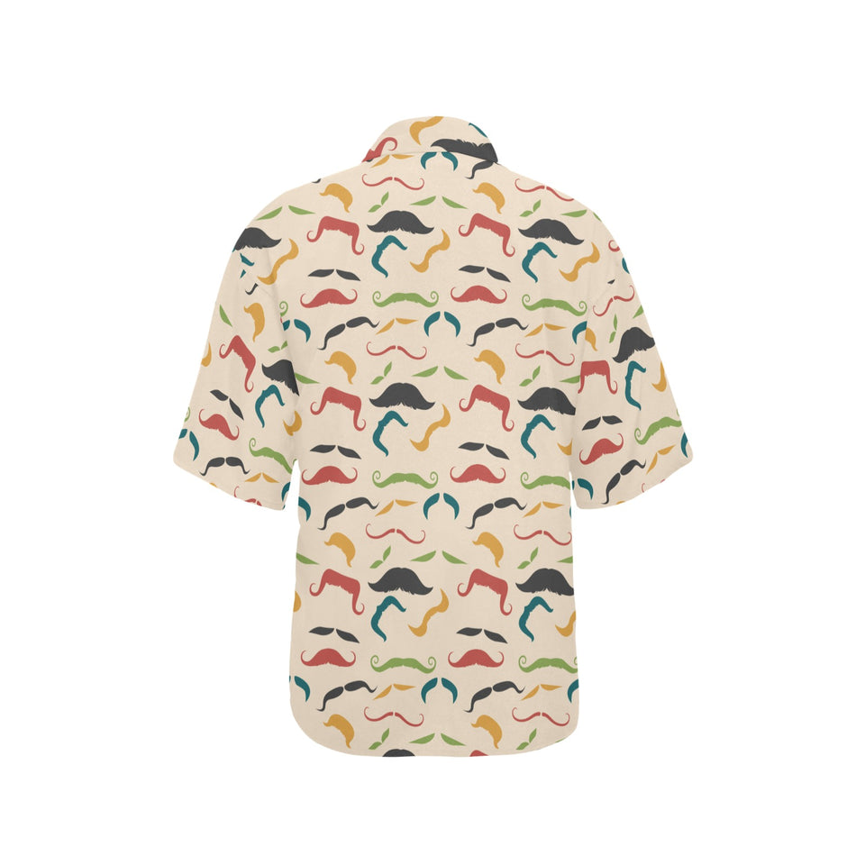 Mustache Beard Pattern Print Design 03 Women's All Over Print Hawaiian Shirt