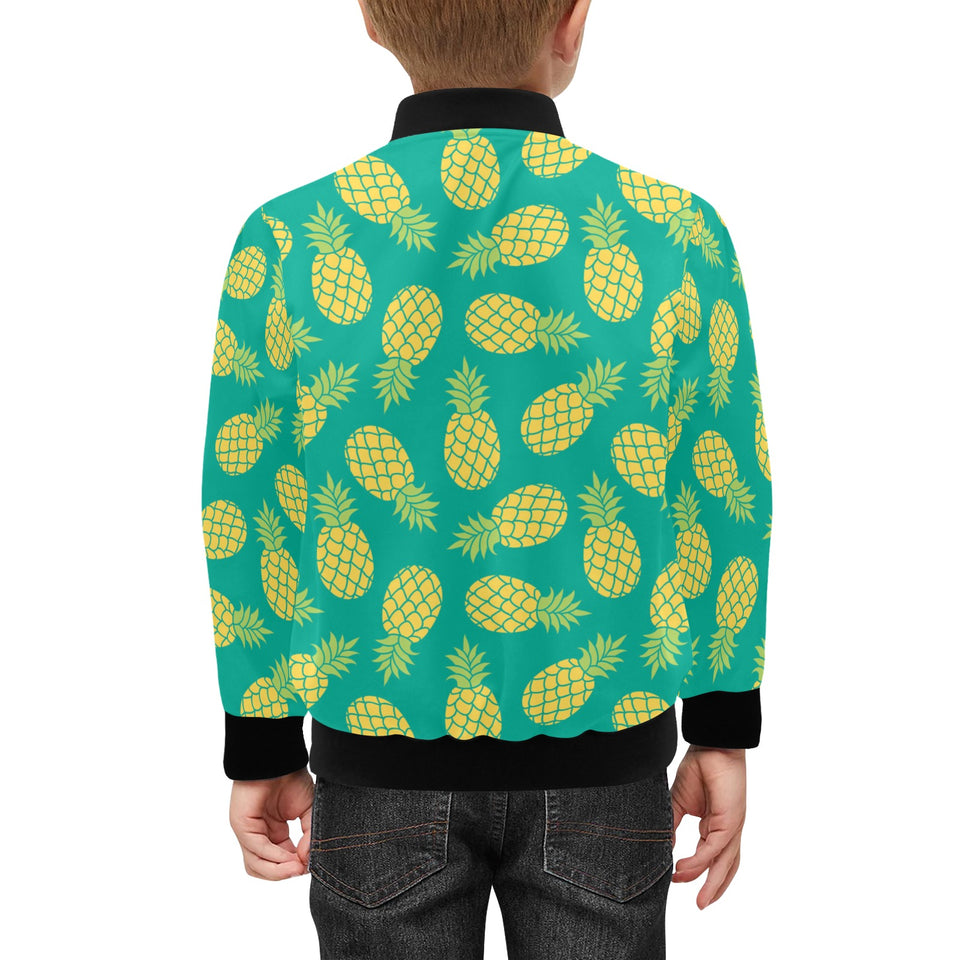 Pineapples pattern green background Kids' Boys' Girls' Bomber Jacket