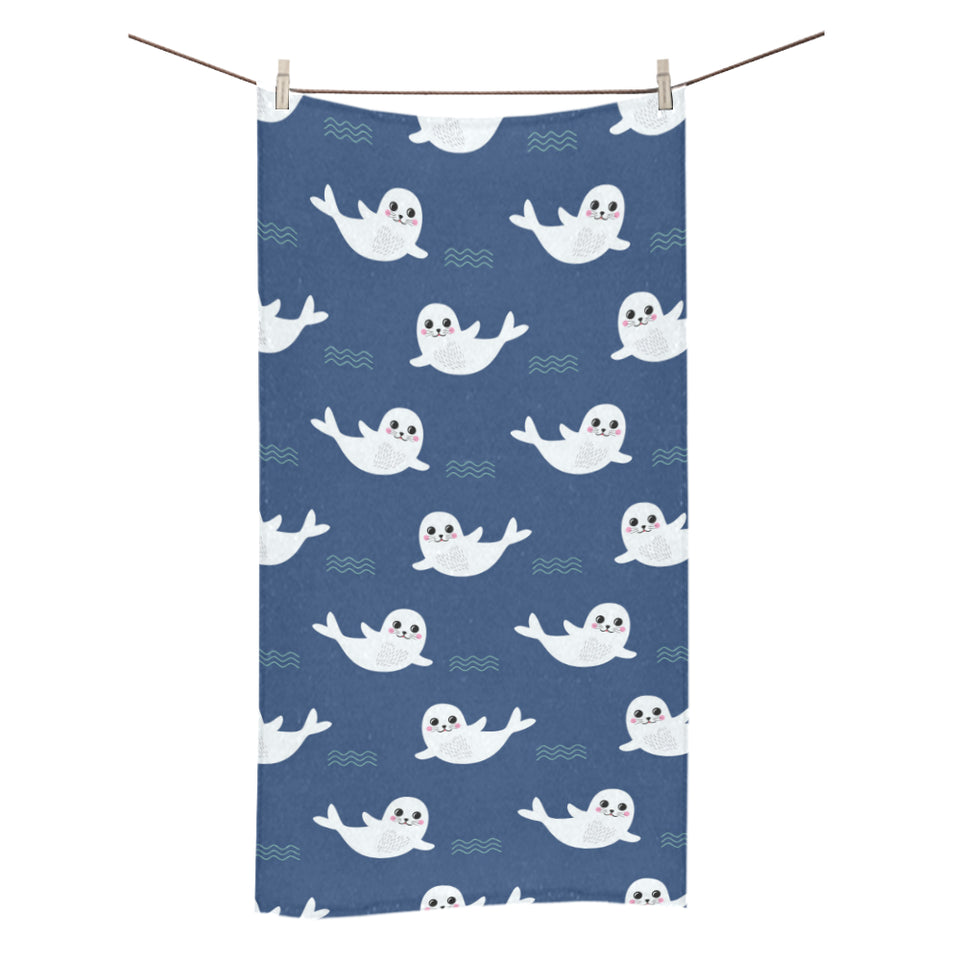 Cute white baby sea lion seal pattern Bath Towel