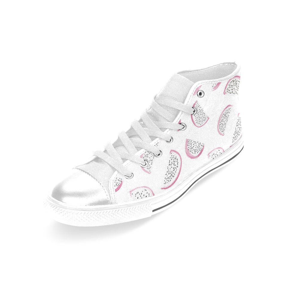 dragon fruit pattern Women's High Top Canvas Shoes White