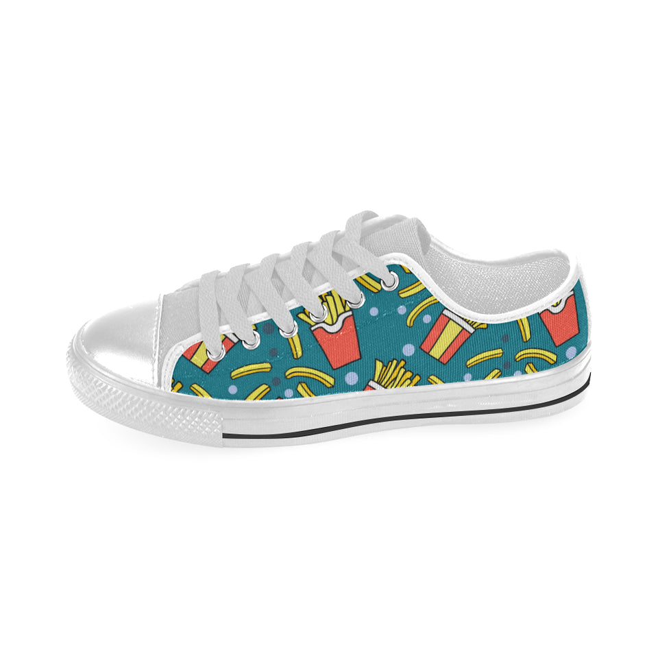 French fries red paper box pattern Men's Low Top Shoes White