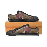 Japanese cranes flying forest dot pattern Men's Low Top Canvas Shoes Black
