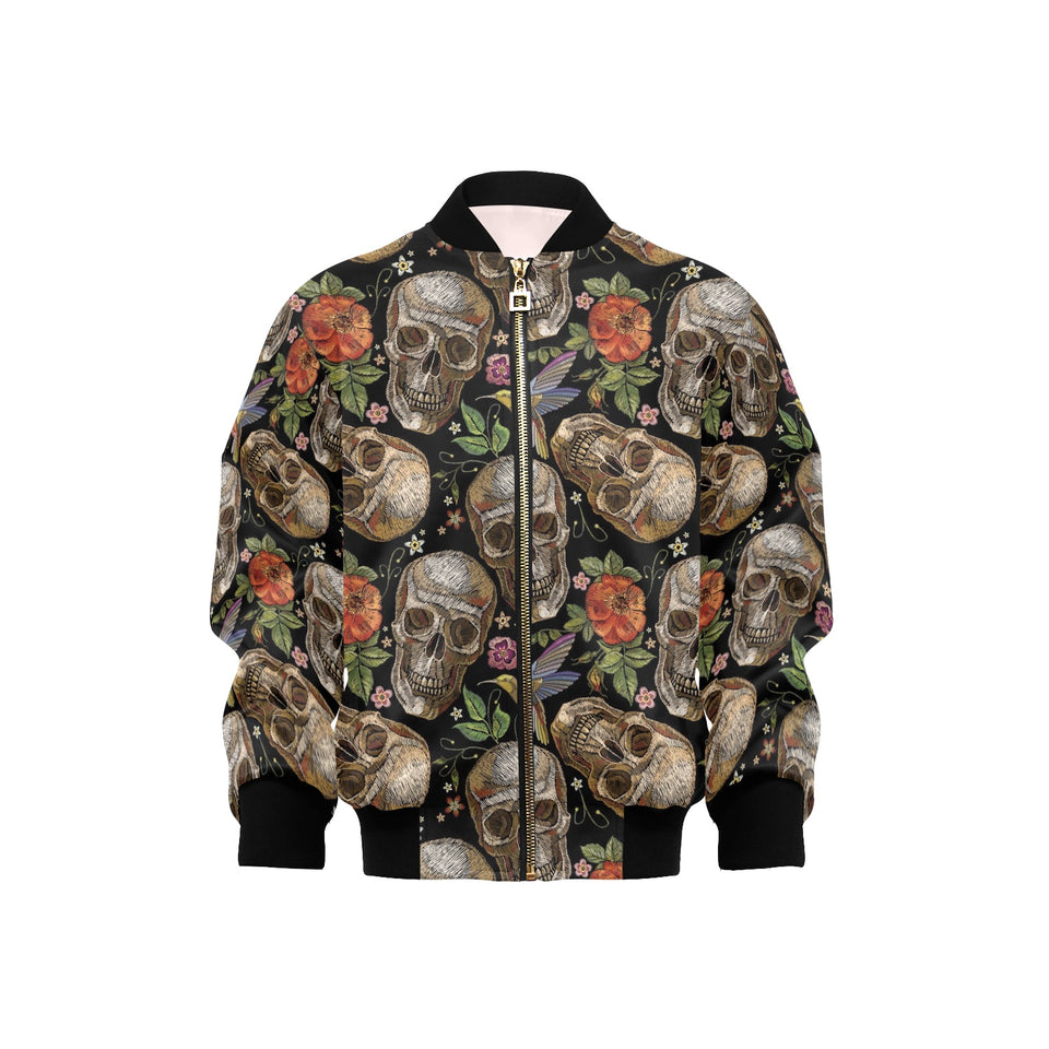 Skull rose humming bird flower pattern Kids' Boys' Girls' Bomber Jacket