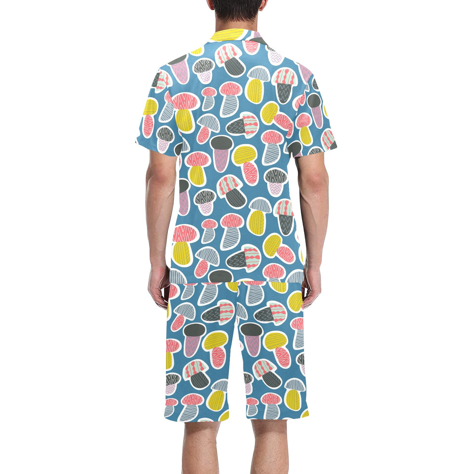 Colorful mushroom design pattern Men's V-Neck Short Pajama Set