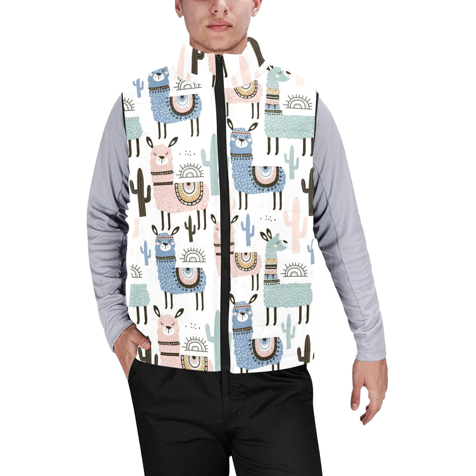 lama Alpaca cactus hand drawn pattern Men's Padded Vest
