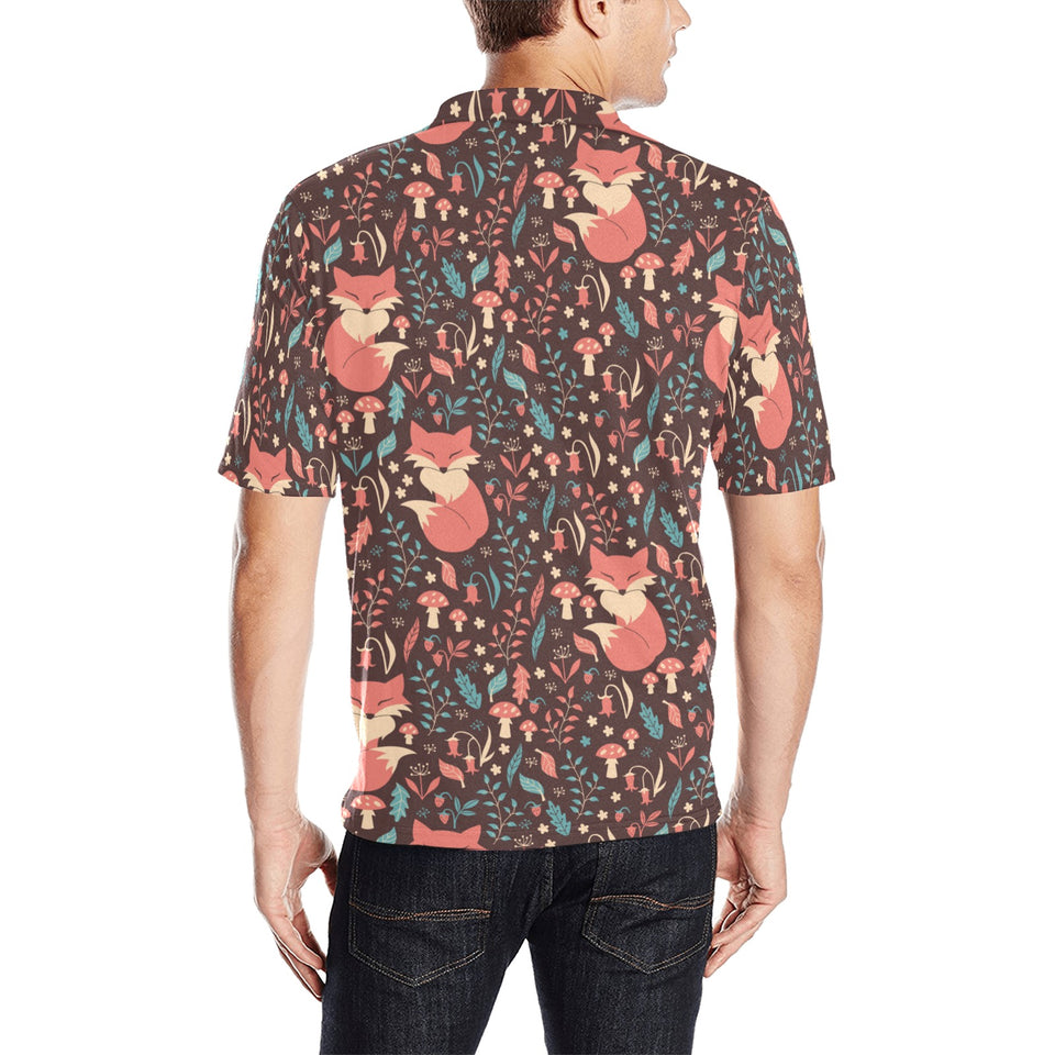 fox leaves mushroom pattern Men's All Over Print Polo Shirt