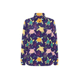 Colorful sea turtle pattern Women's Long Sleeve Polo Shirt