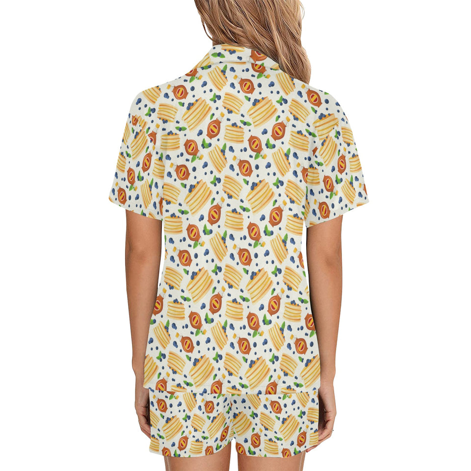 Pancake Pattern Print Design 02 Women's V-Neck Short Pajama Set