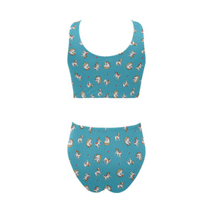 Jack Russel Pattern Print Design 03 Chest Bowknot High Waisted Bikini Swimsuit
