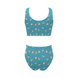 Jack Russel Pattern Print Design 03 Chest Bowknot High Waisted Bikini Swimsuit