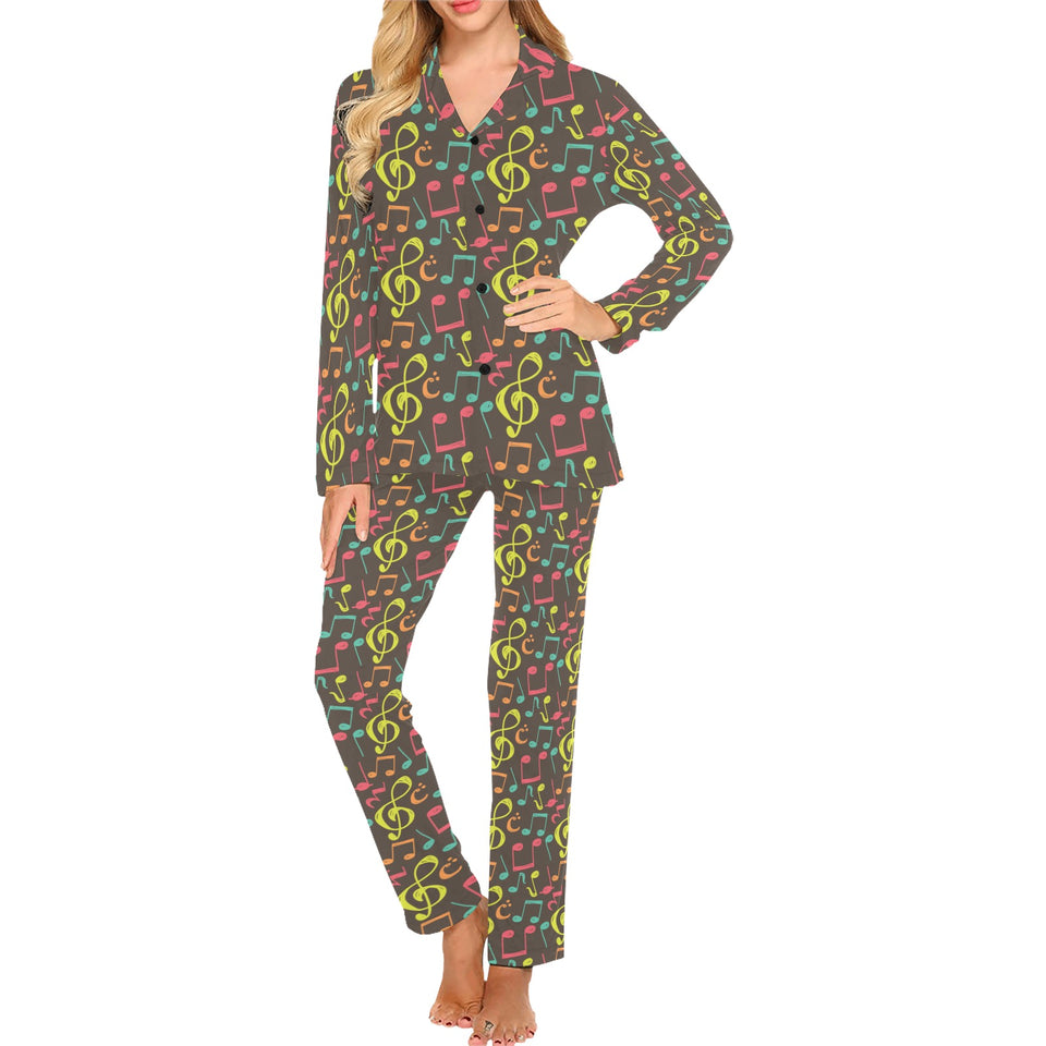 Music Notes Pattern Print Design 05 Women's Long Pajama Set