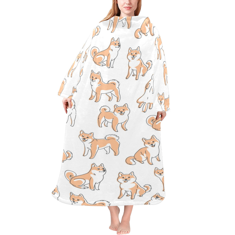 shiba inu dog pattern Blanket Robe with Sleeves