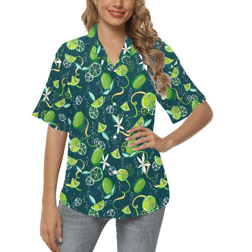 Lime ice flower pattern Women's All Over Print Hawaiian Shirt