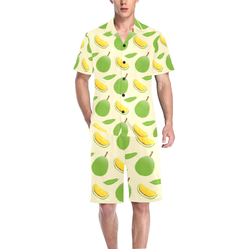 Durian pattern Men's V-Neck Short Pajama Set