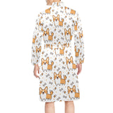 Cute corgi heart star bone pattern Men's Long Sleeve Belted Night Robe