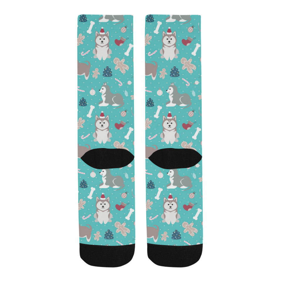 Christmas cute siberian husky puppie pattern Crew Socks