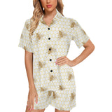 Bee honeycomb seamless design pattern Women's V-Neck Short Pajama Set